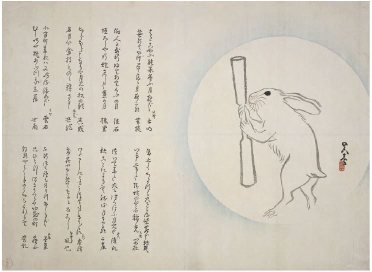 Hare with pestle in the full moon (c.1801-50) by Matsumura So Shun