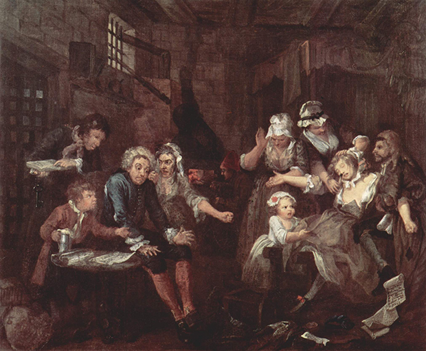 A Rake's Progress: 7 The Prison (1733), by William Hogarth