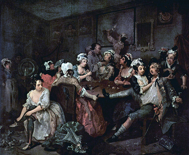 A Rake's Progress: 3 The Orgy (1733) by William Hogarth