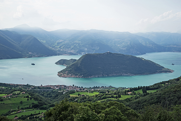 The lake, Monte Isola and the smaller island San Paolo. Photo by Wolfgang Volz 