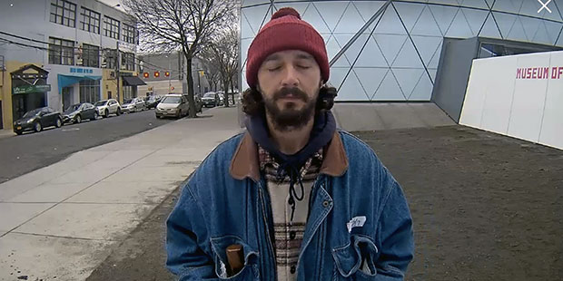 Shia LaBeouf at He Will Not Divide Us, 2017 by LaBeouf, Rönkkö & Turner.