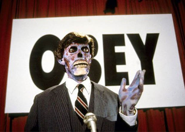 A still from John Carpenter's They Live (1988)
