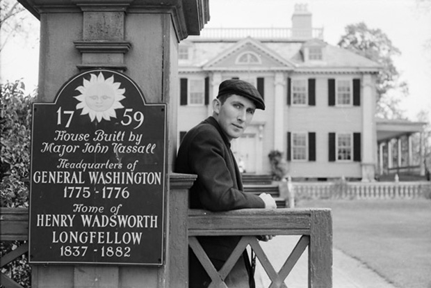Tomi Ungerer beside the Longfellow House in Cambridge Massachusetts, 1956