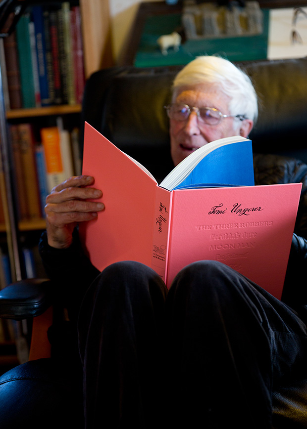 Tomi with his new Phaidon book, Tomi Ungerer: A Treasury of 8 Books - photo by Herman Baily