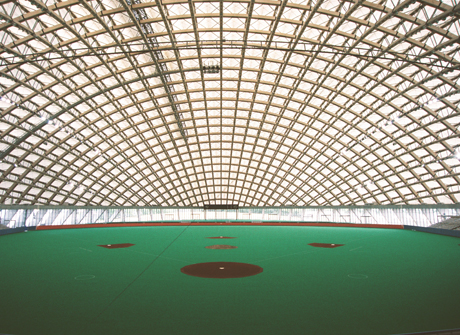 Multipurpose sports dome, 1993—1997, Odate-shi, Akita, Japan, by Toyo Ito. Photo by Mikio Kamaya