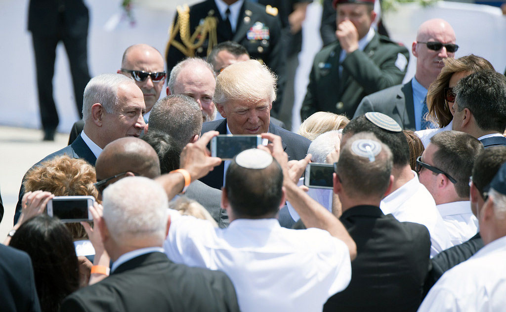 President Donald Trump and First Lady Melania Trump are welcomed by Prime Minister of Israel Benjamin Netanyahu, and Israeli President Reuven Rivlin, on their arrival to Ben Gurion International Airport, Monday, May 22, 2017, in Tel Aviv, Israel. (Official White House Photo by Andrea Hanks)