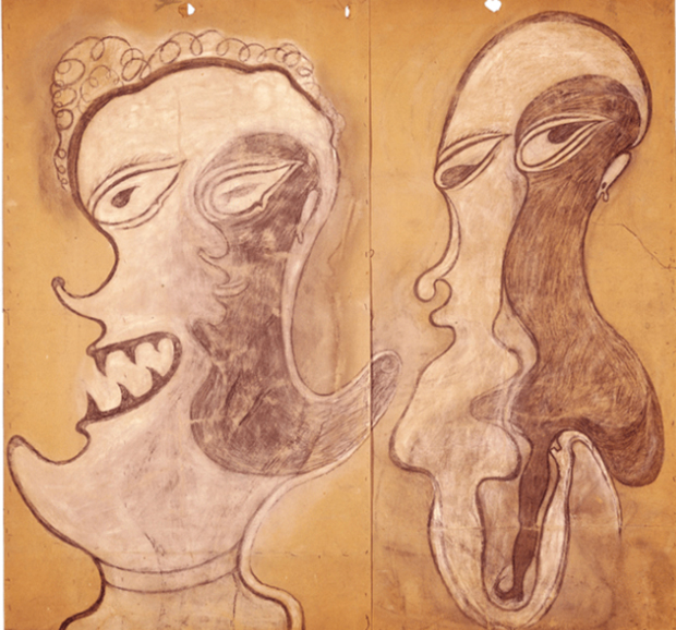 Deux visages (two faces) (1917-22) by Heinrich Anton Müller. From the Collection de l'Art Brut. As reproduced in Raw Vision