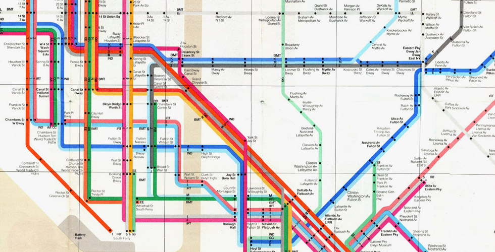 Detail from Massimo Vignelli and Bob Noorda's 1972 New York Subway Map