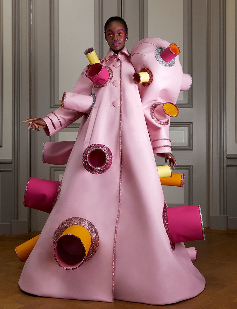A pink asymmetric coat from Viktor&Rolf's Autumn/Winter 2020 collection