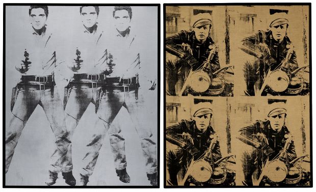 From Left: Triple Elvis (1963); Four Marlons (1966) both by Andy Warhol. The Andy Warhol Foundation for the Visual Arts, Inc./Artists Rights Society (ARS), New York
