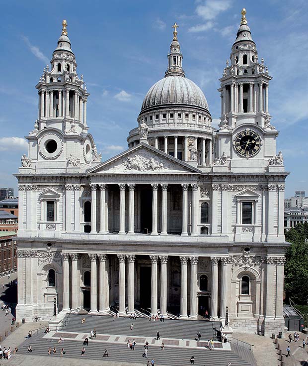 St Paul's Cathedral, west facade facing south, London