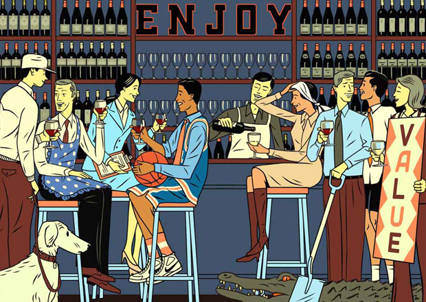 Bill Butcher's Wine Bar Theory illustration, for David Gilbertson's book