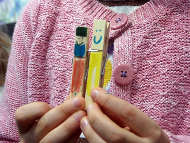Some clothes-peg people created by Laura Carlin's pupils at The Big Draw event