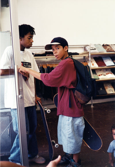 Javier Núñez at Supreme store by Larry Clark, Lafayette Street, NYC, 1994