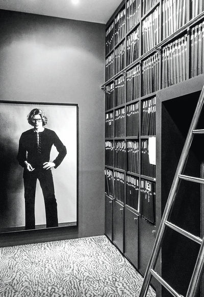 Pierre Bergé–Yves Saint Laurent Foundation, Paris. The foundation’s archives room; photograph of Yves Saint Laurent by Helmut Newton