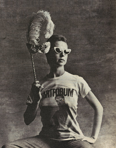 Lynda Benglis with mask, reproduced in The New Sexual Frankness: Good-By To Hearts and Flowers;, New York Magazine, 17 February 1975; 2022 Lynda Benglis / Licensed by VAGA at Artists Rights Society (ARS), NY. Photo; 1975 and 2022 Steve Myers