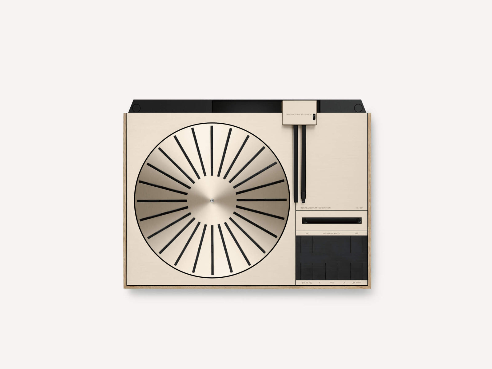 retro turntable with minimalist design and unique record player mechanism on a soft background