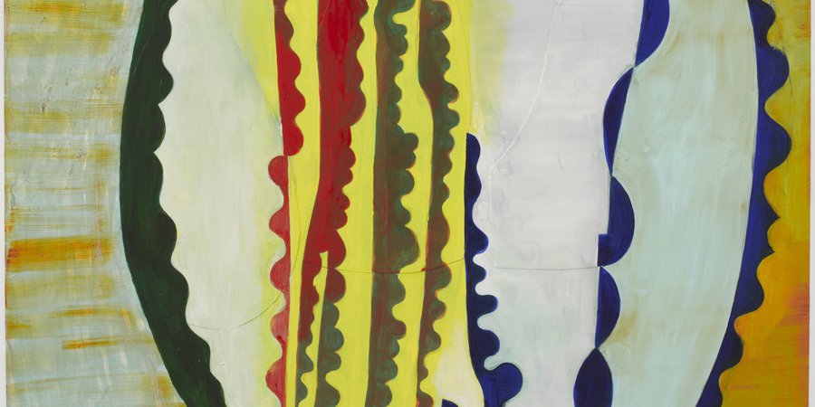 Thomas Nozkowski interview portrait with abstract colorful background