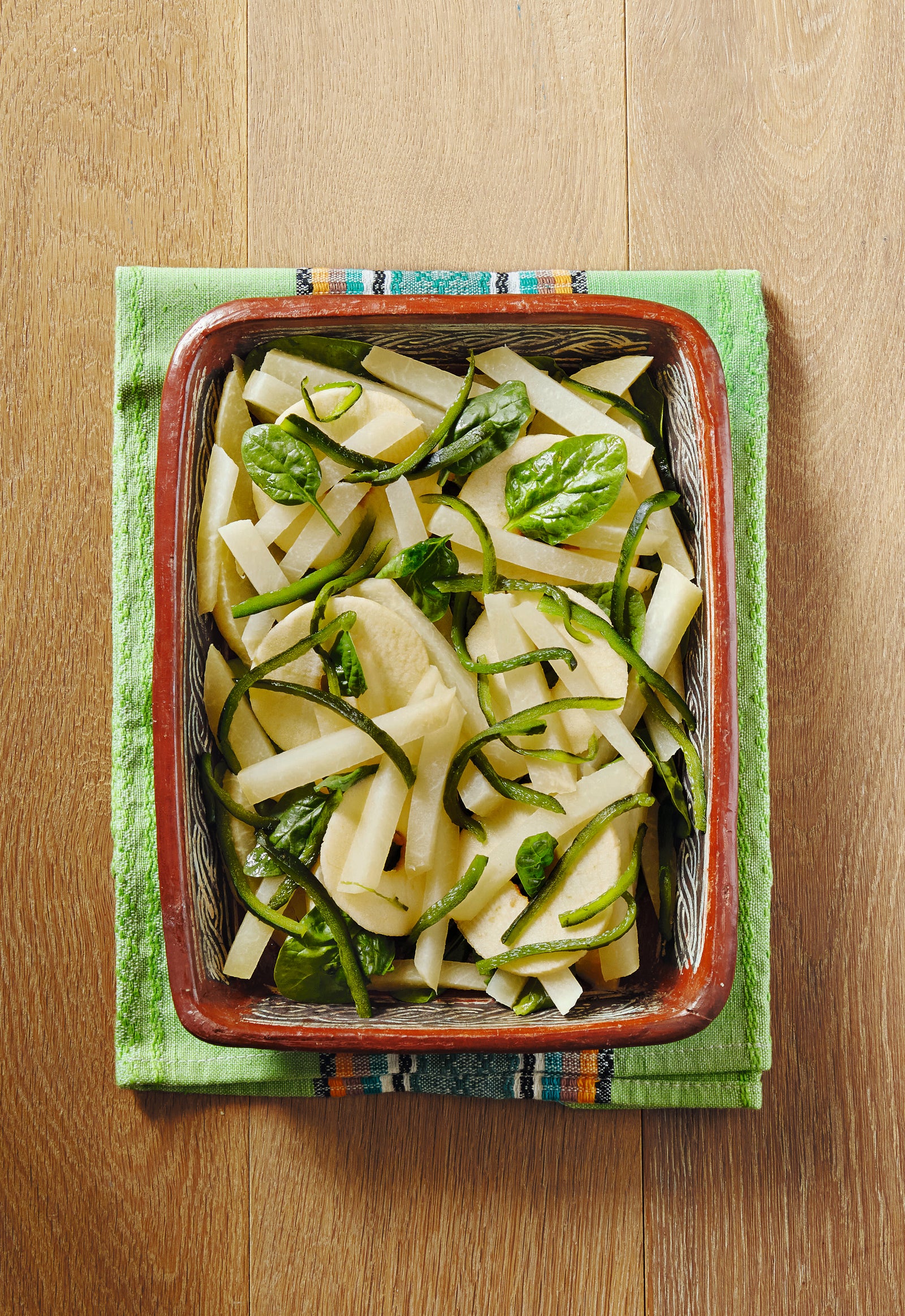 Roasted Jicama salad with apple and poblano dressing
