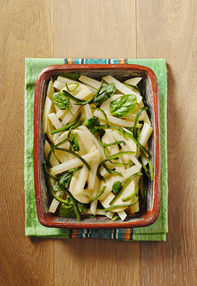 Roasted Jicama salad with apple and poblano dressing