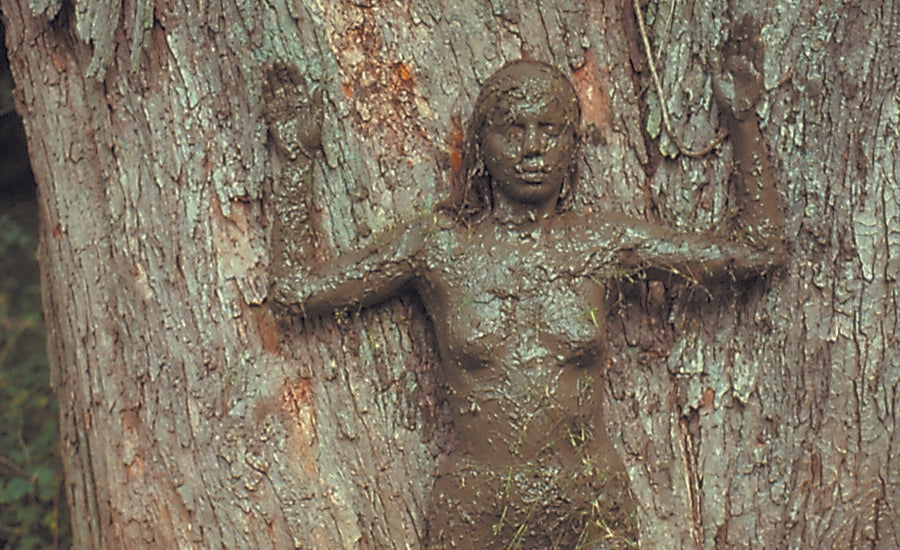 Ana Mendieta Stone Women artwork black and white photograph of female figure blending with natural stone background