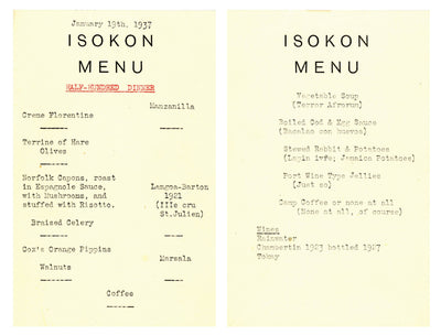 Menu for the first Half Hundred Club dinner, January 1937.
