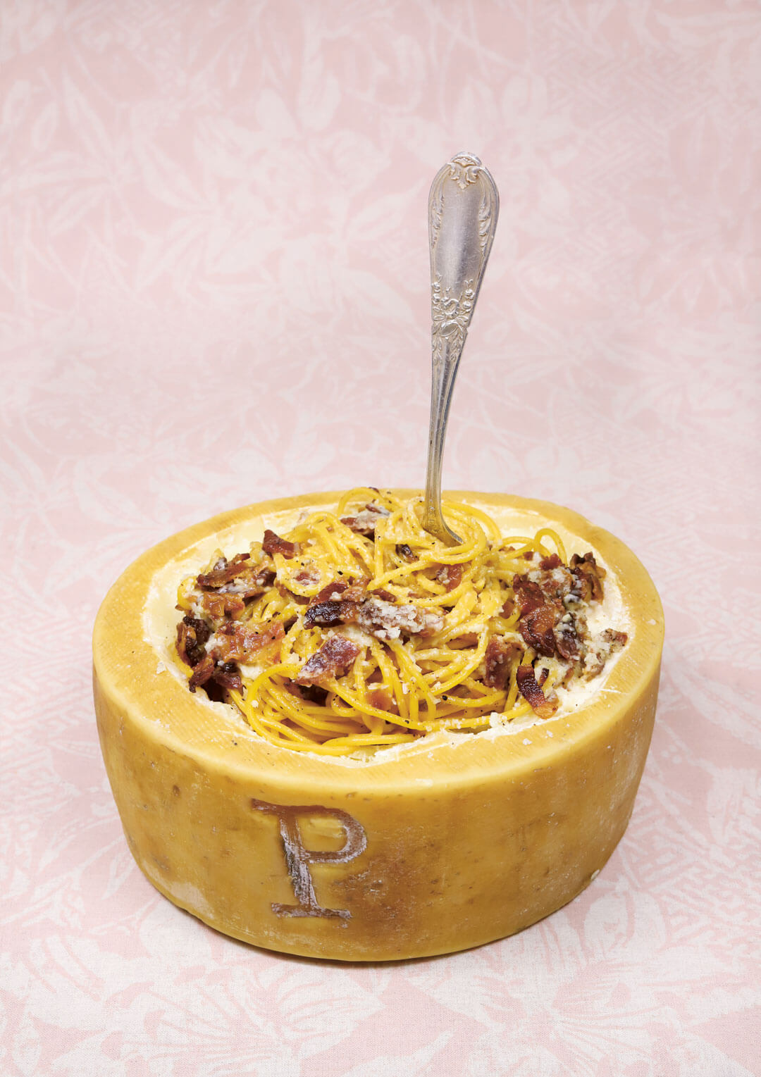 la gran carbonara creamy pasta dish with pancetta and parmesan cheese
