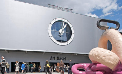 collect the artists featured at basel for a fraction of the price promotional banner with artwork and event details