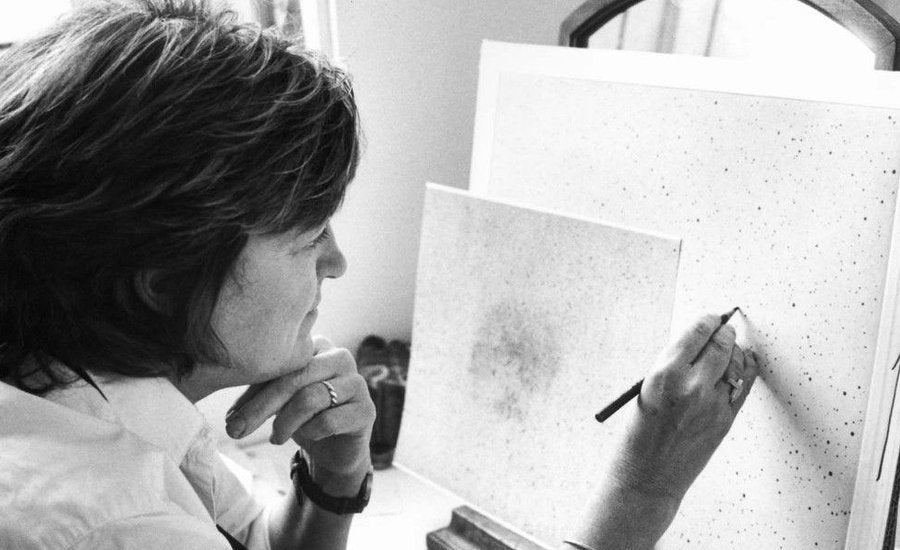 Vija Celmins artwork featured in Lives of Artists series detailed monochrome drawing