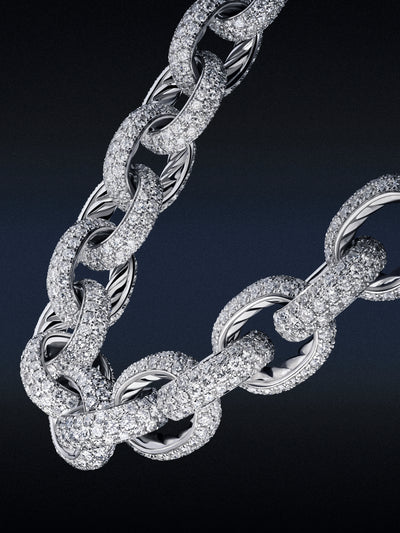 High Jewelry unique piece, pavé-set diamond Oval Link necklace, 2023. Photographed by Haw Lin. Picture credit: Photo by Haw Lin