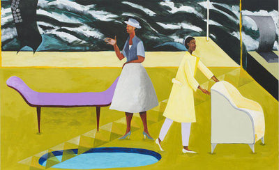 Anatomy of an Artwork Le Rodeur The Pulley 2017 by Lubaina Himid painting detailed view