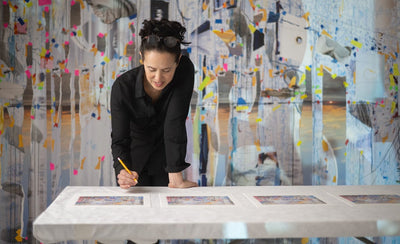 Sarah Sze interview launch story promotional image with abstract art background