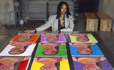 Tschabalala Self artwork Rough colorful abstract portrait on canvas