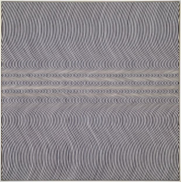 Bridget Riley Current 1964 abstract black and white optical art painting from Scala Archives