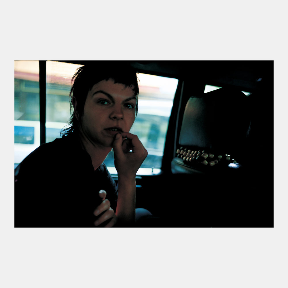 Valérie in the taxi, Paris, 2001