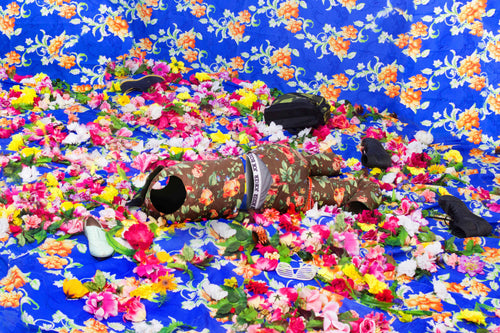 Untitled (Among the weeds, backpack, shoes, and stones)