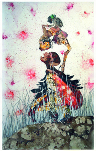 Wangechi Mutu, Misguided Little Unforgivable Hierarchies, 2005. Ink, acrylic, collage and contact paper on mylar, 206 x 132 cm