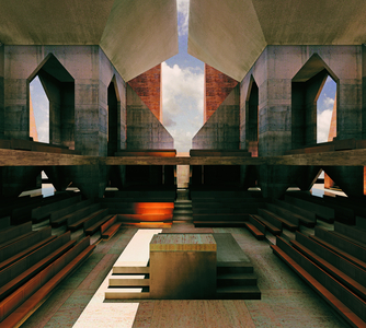 Hurva Synagogue, Jerusalem, Israel, 1967-74, unbuilt. Digital drawing by Kent Larson