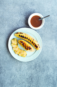Grilled plantain with palm sugar sauce. From The Gluten-Free Cookbook. Photography by Infraordinario Studio.