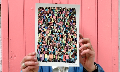 Jean Jullien with his new print, Public (2022) - photograph by Manou