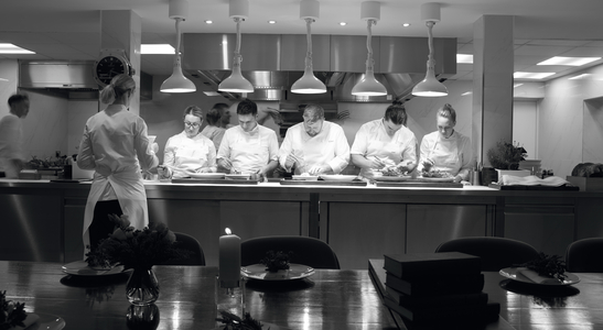 The brigade in Core's three-star kitchen. Photograph by  Nathan Snoddon