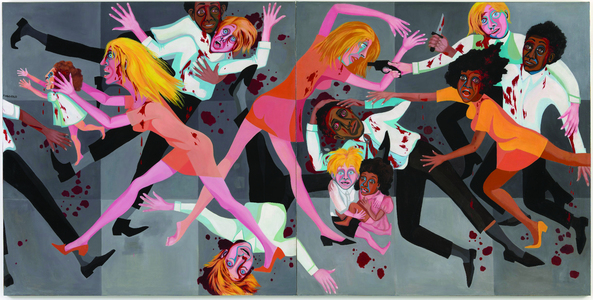 Faith Ringgold, American People Series #20: Die, 1967. Oil on canvas, two panels, 72 x 144 in (182.9 x 365.8 cm). The Museum of Modern Art, New York, Purchase; and gift of The Modern Women's Fund. © Faith Ringgold / ARS, NY and DACS, London, courtesy ACA Galleries, New York 2021. Digital Image © The Museum of Modern Art/Licensed by SCALA / Art Resource, NY