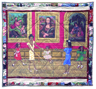 Faith Ringgold, Dancing at the Louvre: The French Collection Part I, #1, 1991. Quilted fabric and acrylic paint. The Gund Gallery at Kenyon College, Gambier, Ohio. © Faith Ringgold / ARS, NY and DACS, London, courtesy ACA Galleries, New York 2021 