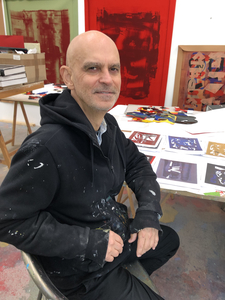 Arturo Herrera in his studio