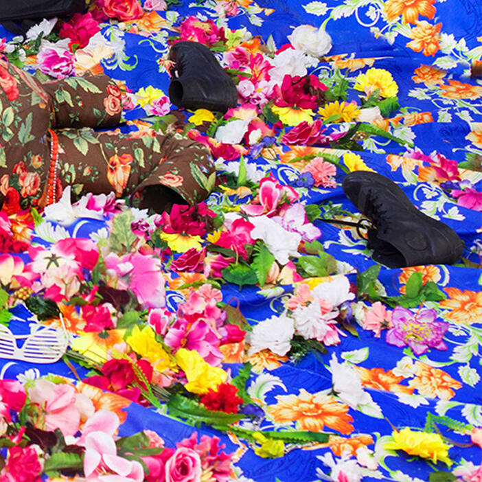 Ebony G. Patterson: Untitled (Among the weeds, backpack, shoes, and stones) (2015/2018)