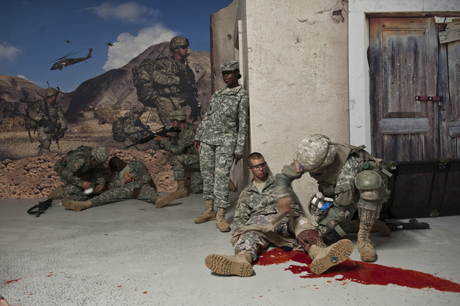 Recruits practice combat life saving techniques during a training exercise at Fort Jackson, Sept 2011.