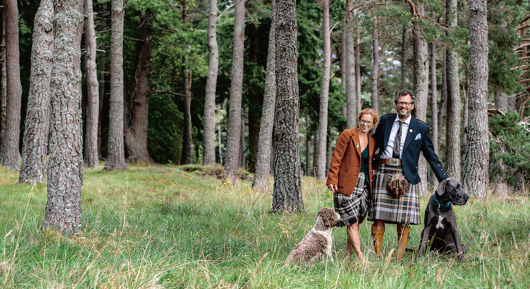 Iwan and Manuela Wirth, the owners of The Fife Arms, photographed with their dogs. Photo by Sim Canetty-Clarke