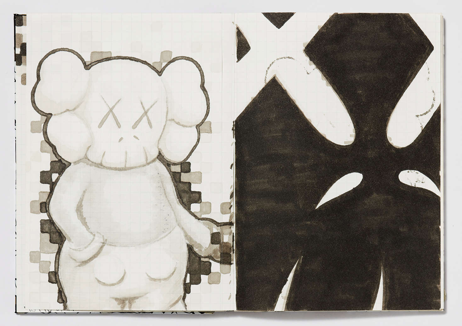 Interior spread from UNTITLED (Sketchbook), ca. 2000 – 2002, Ink on paper, Book. Photo Brad Bridgers / © KAWS 