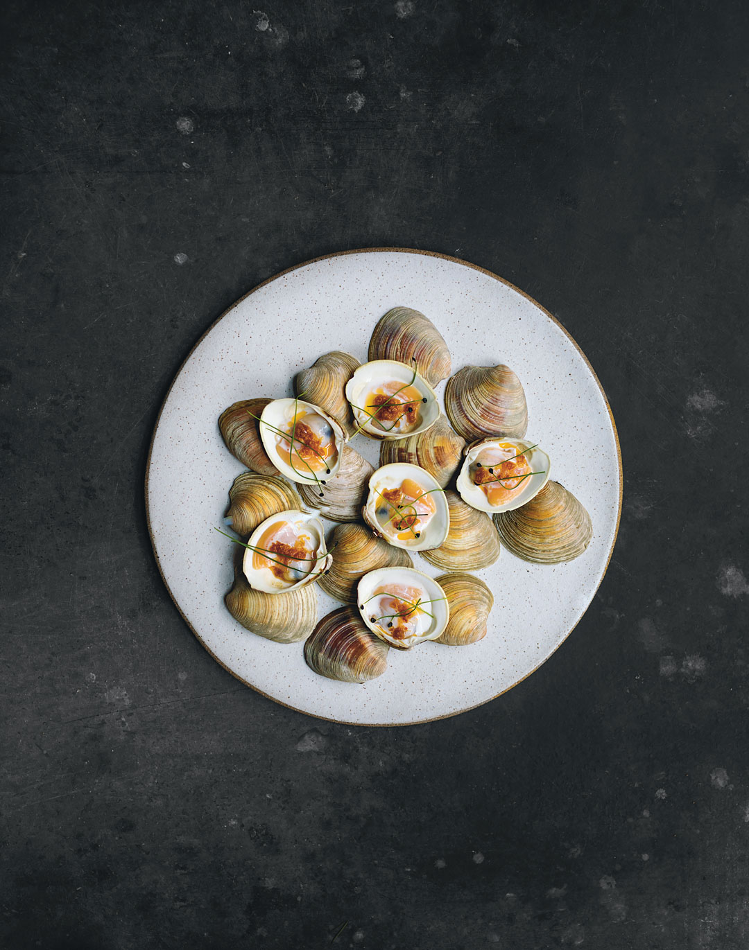Littleneck Clam, Almond Milk, XO. Photography by Matty Yangwoo Kim