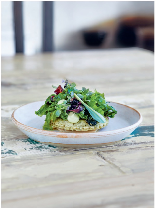 Seaweed tart with beach herbs and seaweed custard